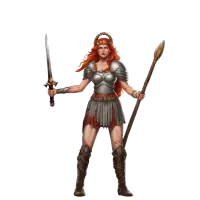 Boudica, the warrior queen of the Iceni, with a sword and spear.