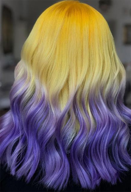 Yellow and lavender pastel hair color