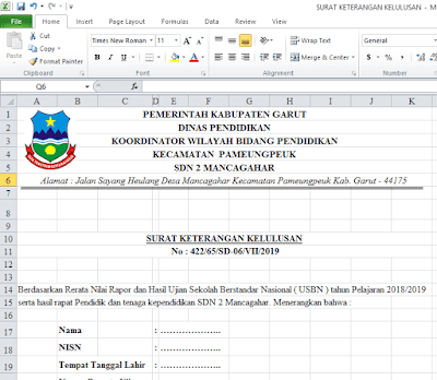  Contoh Surat Keterangan Kelulusan Jenjang SD  Contoh Surat Keterangan Kelulusan Jenjang SD 2019 Format Excel