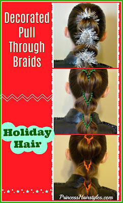 Holiday hairstyle ideas! Decorated pull through braids, video instructions.