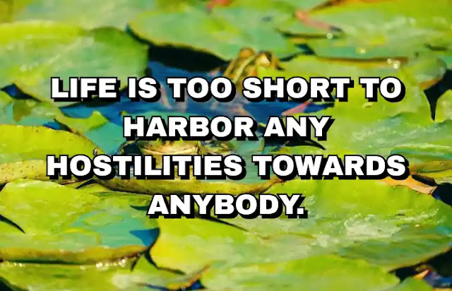 Life is too short to harbor any hostilities towards anybody.