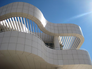 The curving walls of The Getty Center Enntrance Hall.