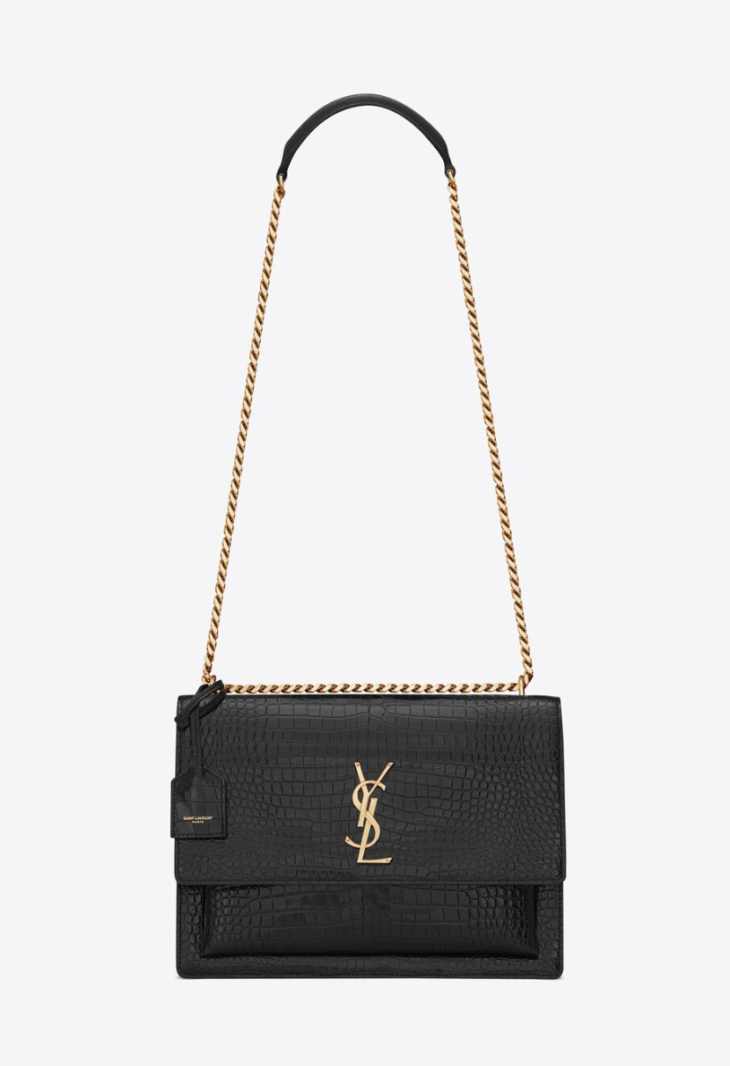 Saint Laurent medium sunset bag in croc embossed leather 1 year review #ysl  #sunset #luxurybags 