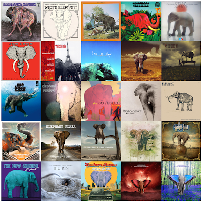 Mosaic of 25 album covers with elephants on them - part II