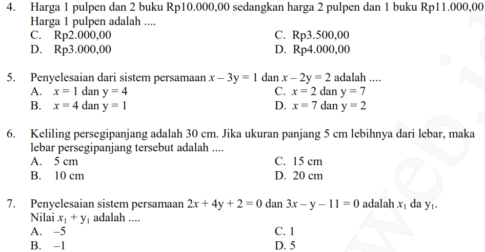 Latihan Soal Sistem Persamaan Linear Dua Variabel | Nurfattah