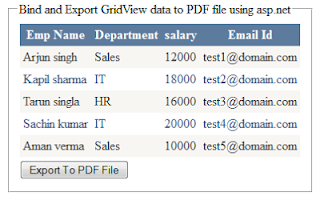Bind and Export GridView data to PDF File in asp.net