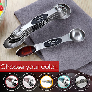 Spring Chef Magnetic Measuring Spoons Set, Dual Sided, Stainless Steel, Fits in Spice Jars, Set of 8