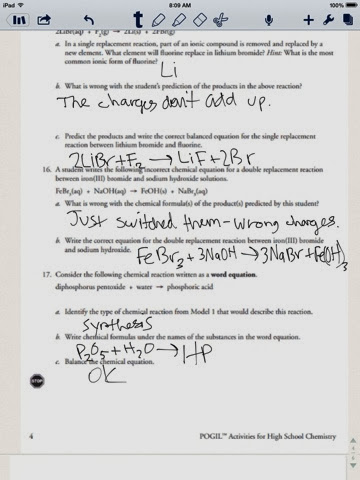 Chem Blog Types Of Chemical Reactions Pogil