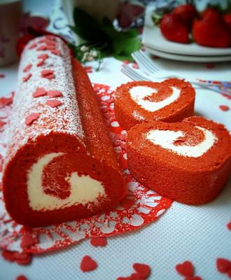 Resep Red Velvet Swiss Roll Love Shaped by Mitry Sumitri
