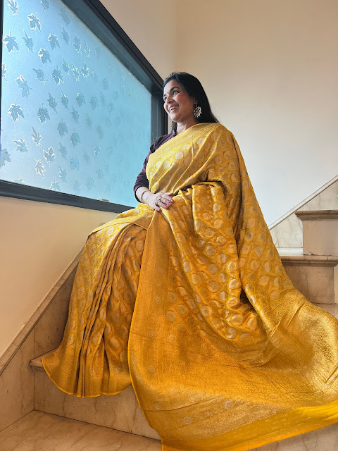 Turmeric yellow zari brocade saree