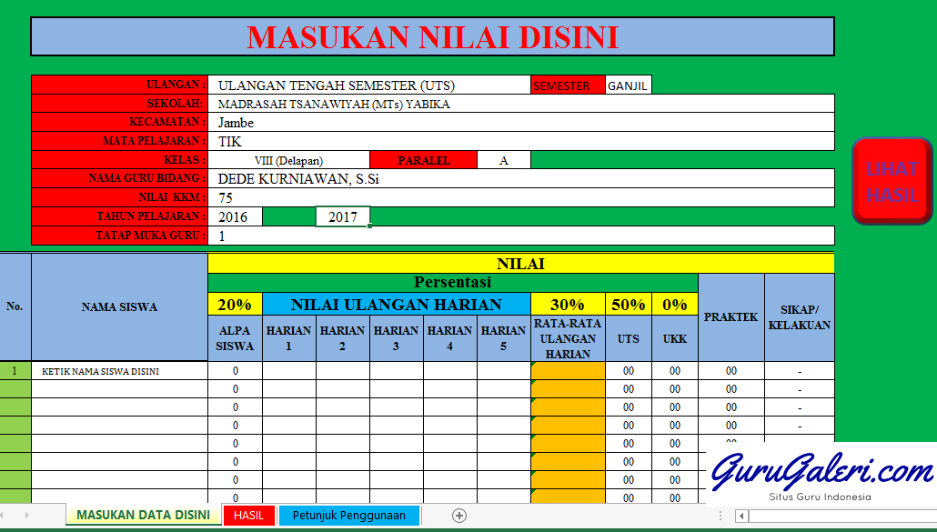 Aplikasi Olah Nilai UTS dan UAS Siswa Tahun Ajar 2016/2017 