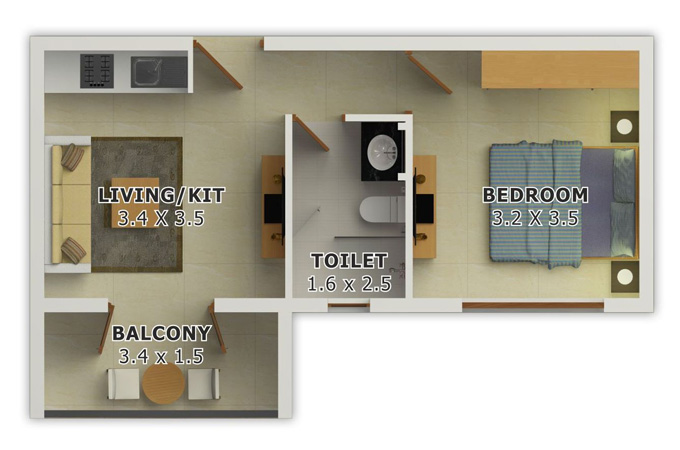 1 Bedroom Studio Apartment Plans