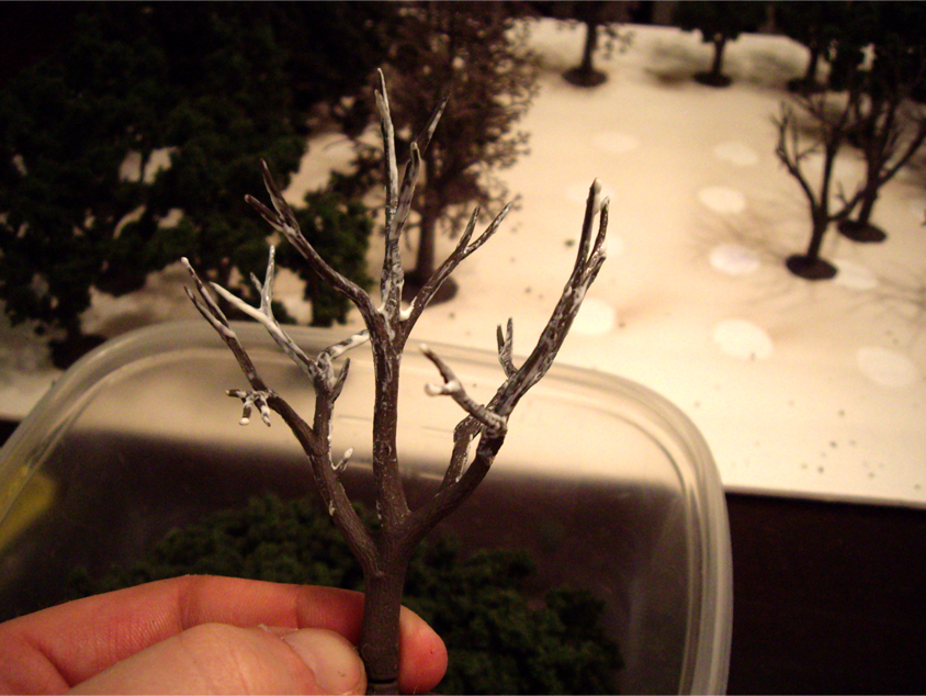 Woodland Scenics deciduous tree armature covered with Hob-e-Tac adhesive