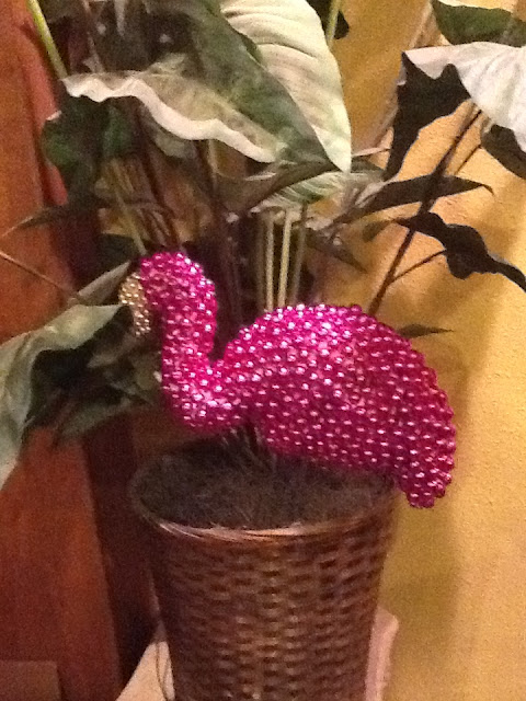 Mardi Gras bead flamingo