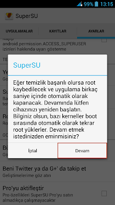 Root Kaldırma>Devam