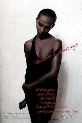 sydney fashion photographer gilbert rossi wishing everyone a merry xmas and happy new year, gilbert rossi's 2011 xmas card of studio fashion shoot of black model on white background