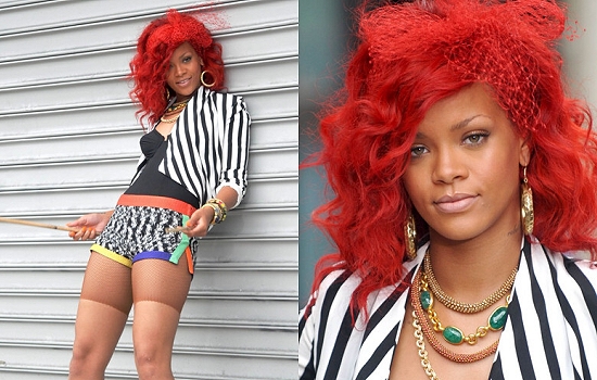 rihanna red long hairstyle. Rihanna#39;s Red Long Weave PLUS