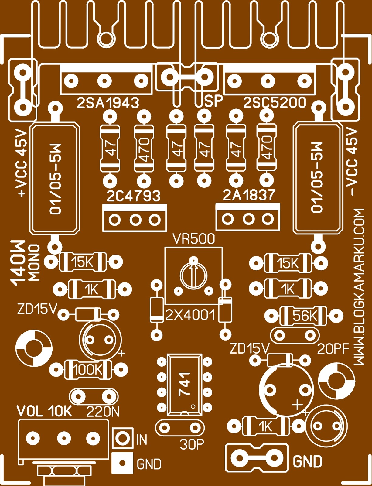  skema  power  140 watt  mono Dan Layout PCB BLOGKAMARKU