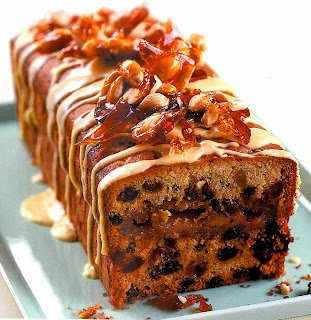 Loaf tin version of Simnel cake topped with nut praline. Easier and quicker to make than the traditional version for Easter