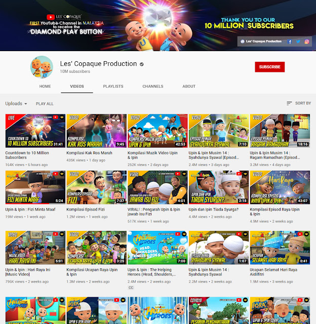 Les' Copaque Merupakan Channel Youtube Malaysia Peroleh 10 Juta Subscriber