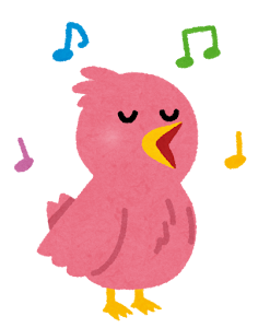 歌う鳥のカップルのイラスト（ピンク）