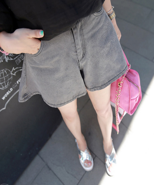 Flared Gray Denim Shorts