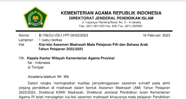 Download Kisi Kisi Asesmen Madrasah AM MI MTs dan MA Tahu Pelajaran 2022/2023