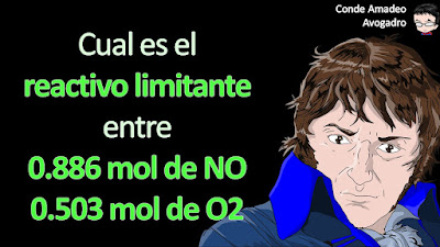 (Química-Chang12-problema-3.78) El óxido nítrico (NO) reacciona inmediatamente con el oxígeno gaseoso para formar dióxido de nitrógeno (NO2), un gas café oscuro: 2NO(g) + O2(g) → 2NO2(g) En un experimento se mezclaron 0.886 moles de NO con 0.503 moles de O2. Calcule cuál de los dos reactivos es el limitante. Calcule también el número de moles de NO2 producido.