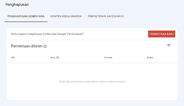 Fungsi penghapusan dalam google seaech console