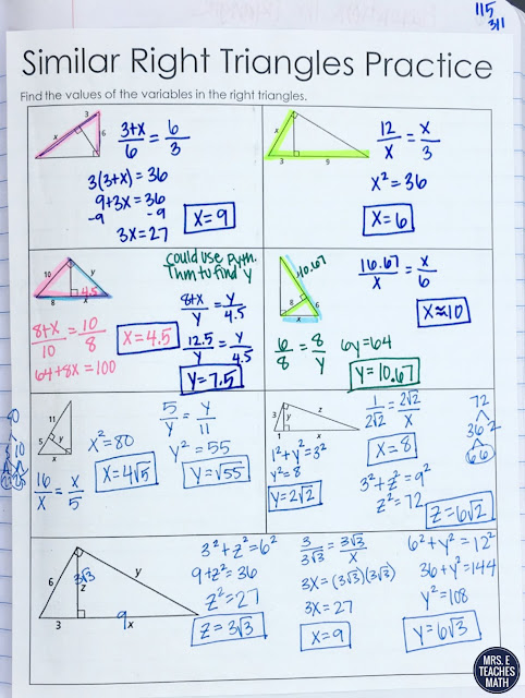 Similar Right Triangles Practice Page