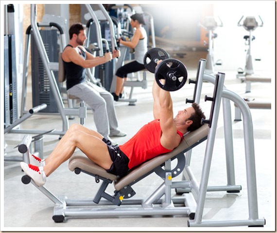 group with weight training equipment on sport gym