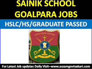 Sainik School Goalpara Recruitment 2019