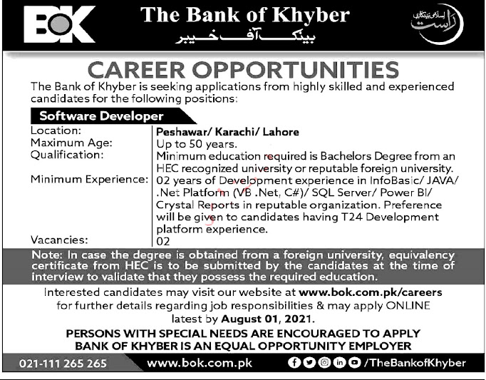 Latest Jobs in The Bank of Khyber BOK