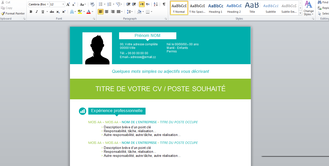 Modele de CV (word) 2015 pour votre stage