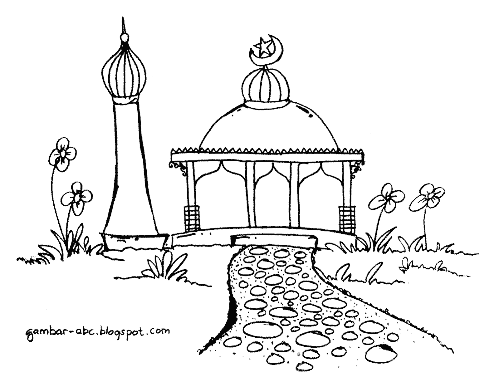 Mewarnai Gambar Masjid - Contoh Gambar Mewarnai