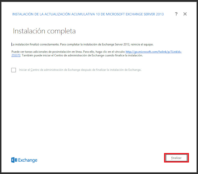 instalación de los servicios de Exchange.