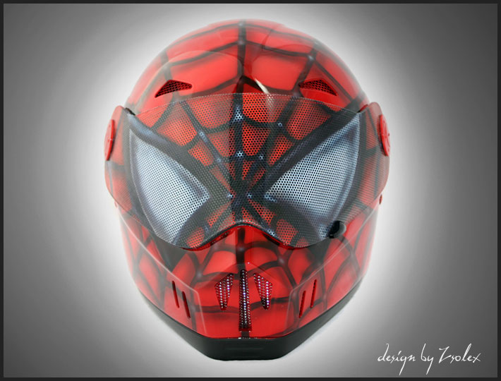 Spiderman design airbrushed helmet 1 Spiderman red design custom airbrushed