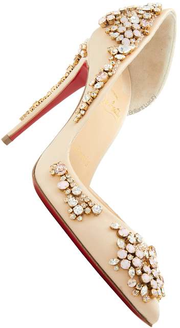 ♦Christian Louboutin neutral Brodiriza bejeweled satin pumps #christianlouboutin #shoes #brilliantluxury
