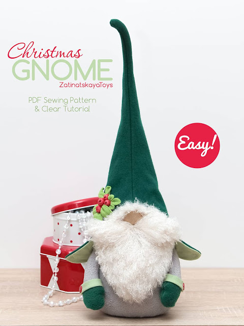 Olof Christmas gnome with a green Swedish hat by sewing patterns of Zatinatskaya Natalia