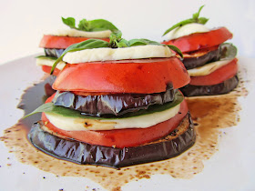eggplant, tomato, mozzarella stacks