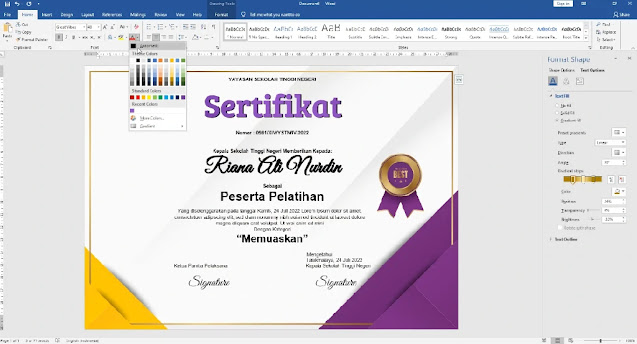 Free Sertifikat .Docx : Contoh Sertifikat Pelatihan Atau Seminar Mircrosoft Word