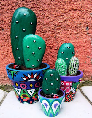 painted rock cactus pattern for home decor