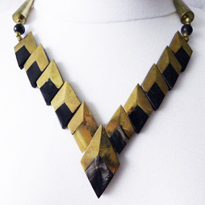 Gold and black bone V shaped necklace modern