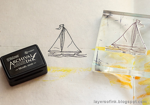 Layers of ink - Ocean Art Journal Page Tutorial by Anna-Karin Evaldsson. Stamp the ship.