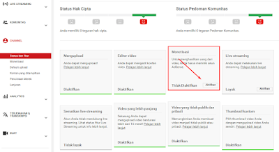 mengaitkan channel youtube anda pada akun GOOGLE ADSENSE