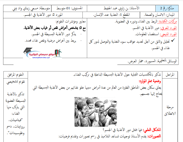 دور الأغذية في الجسم علوم سنة اولى متوسط ; درس مادة علوم الحياة