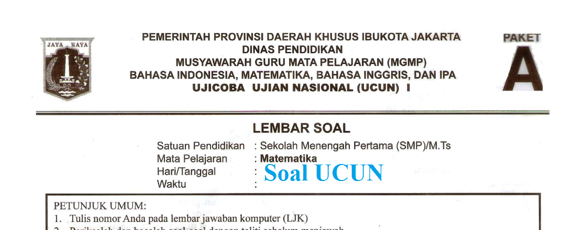 Soal UCUN DKI Jakarta Terbaru Tahun 2019