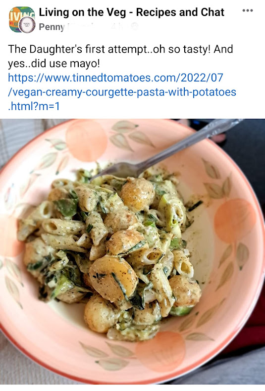 reader's photo of creamy courgette pasta made with penne