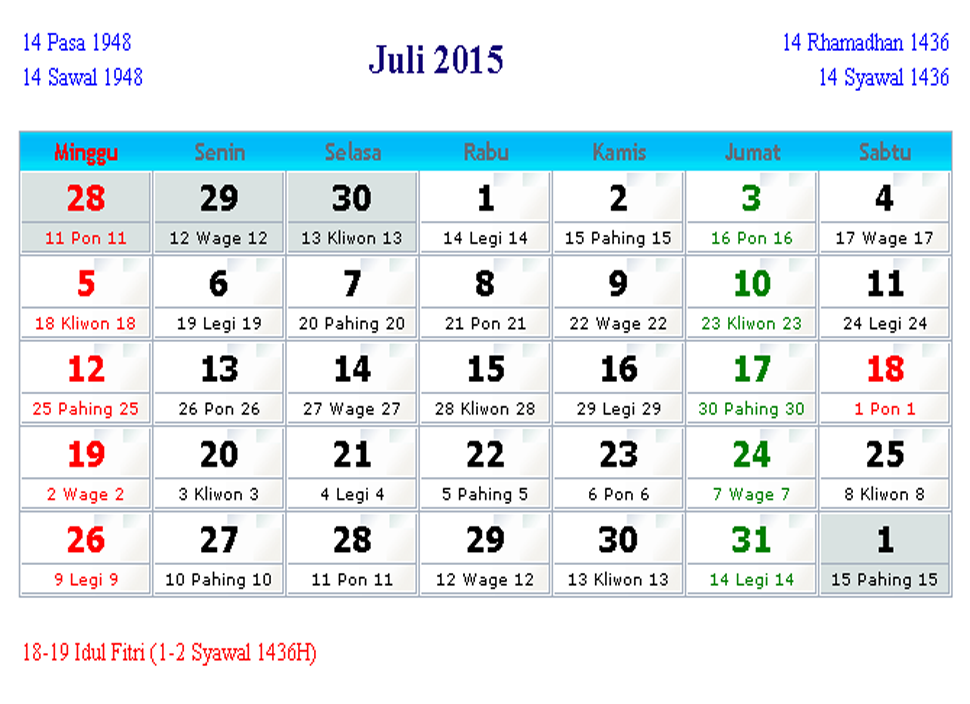 Kalender 2015 12Bulan + Hari Libur Nasional + Cuti Bersama 