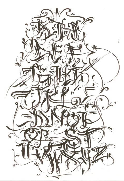 Graffiti Alphabet Calligraphy in Several Design Sketches Letters A Z